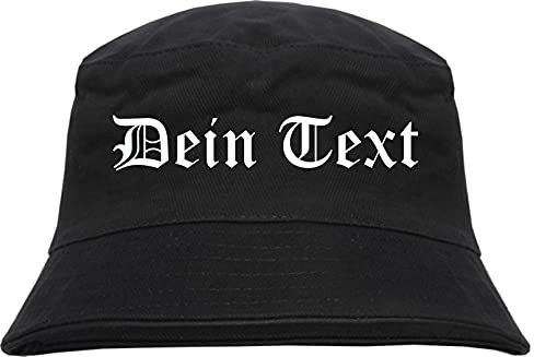 sostex Individueller Anglerhut - altdeutsch - schwarz - Bucket Hat - Fischerhut mit Wunschtext Bedruckt Druckfarbe: Weiss L