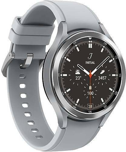 Samsung Galaxy Watch4 Classic 4G 46 mm, argent - Montre connectée intelligente, lunette tournante, santé, bien-être, sport, IMC, ECG – Version FR ,argent