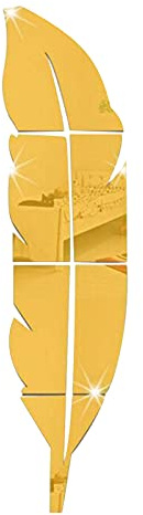 CREATCABIN 3D Acryl Spiegel Wandaufkleber Wandkunst Aufkleber Dekor Federförmig Selbstklebend Abnehmbar Für Zuhause Küche Schlafzimmer Wohnzimmer Badezimmer Dekoration 12 x 48 Zoll, Goldfarbe