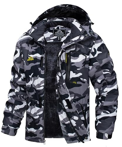 TACVASEN Men's Jacket Waterproof Camo Jacket Fleece Casual Winter Jacket