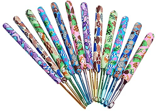 Coopay Agujas de Ganchillo Cálido para Manos Artríticas, Ganchillo con Arcilla Ergonómica de Mango Largo, Ideal para Cualquier Tipo de Hilo, Juego para Regalo