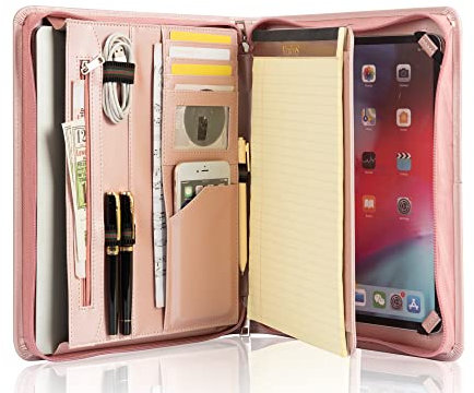 GRAVURE DE NOM GRATUITE, Dossier d'écriture avec presse-papiers A4, Dossier zippé, Portefeuilles Padfolio Rose, Cadeau Dames, Pink