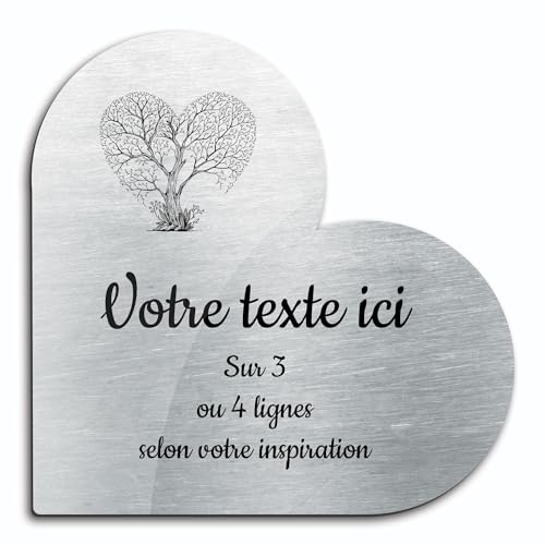 Plaque gravée funéraire motif Arbre c?ur autocollante modèle coeur (15x15 cm) personnalisée 1 à 3 lignes Alu Brossé