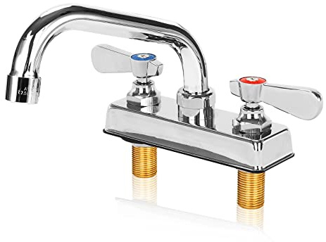 ZKDAUSDO Leak-Free Commercial Bar Sink Faucet 6 Swivel Spout with Ceramic Valve, Utility Laundry Sink Faucet 4 Center Deck Mount, Brass Constructed for Large Sink in Kitchen, Laundry Room, Garage
