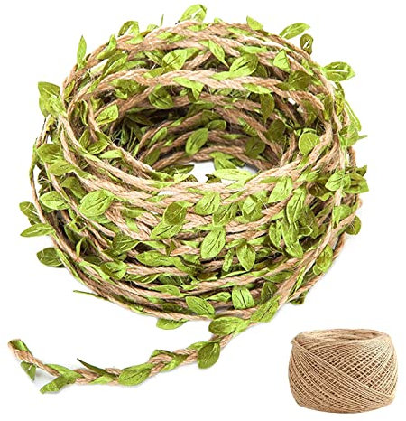 10 m grünes Blattseil, mit 2 m Hanfseil, Gartendekorationszubehör, Blattrebe, Hanfseil, Partyzubehör, Blattband, verwendet für Gartenarbeit, Geschenkverpackung, DIY Handwerk