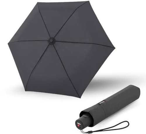 Knirps Regenschirm C.250 Light Duomatic Dark Grey mit Schirmtasche I Taschenregenschirm mit Duomatic-Funktion I Auf-Zu-Automatik I Taschenschirm mit Drucktaste I Regenschirm automatisch & leicht