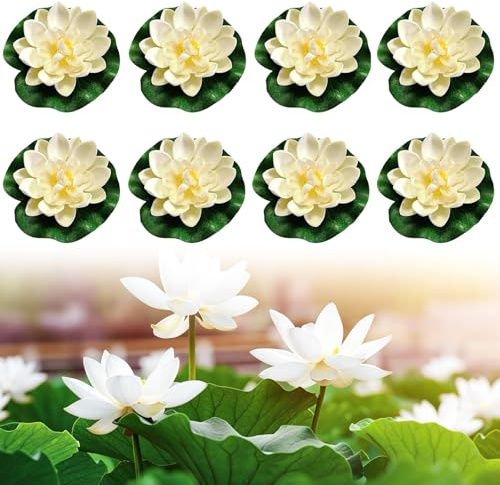 8 Stück Künstliche Seerosen,10 cm Schwimmende Blumen für Teichdeko Seerosen