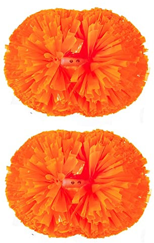 Yurosiay 2 Stück 5 Zoll Cheerleading Poms Cheerleader Pompons Handblumen Mit Griffen Bunte Cheerleading Puschel Cheerleader Tanzwedel für Sportspiele Bühnenauftritte Feiertage Orange