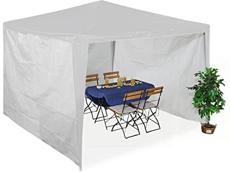 Relaxdays Tende Laterali per Gazebo 2x3 m, Set 3, Pareti in Telo PE Impermeabile, Chiusure a Strappo, Parasole, Bianco, 200 x 300 x 0.1 cm