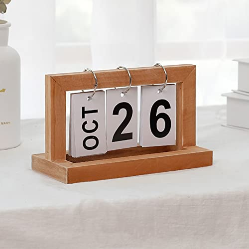 Jauhmui Ewiger Kalender Holz Flip Kalender für Büro Schreibtisch 20 x 9 x 12 cm (gelb)