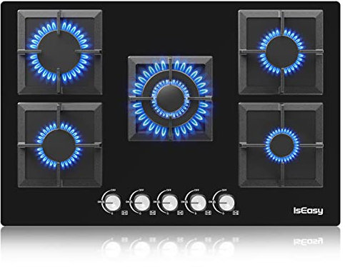 IsEasy Placa de gas 5 Fuegos,cocina empotrada,Apto para gas natural y gas licuadoo