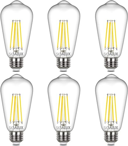 Sigalux Edison Bulbs, E26 LED Bulb ST58 Filament Clear Non-Dimmable Vintage Light Bulbs 60W Equivalent 700LM Daylight White 5000K 15, 000hrs 6 Pack