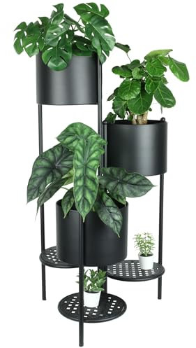 alma home Soporte para flores de metal negro – Soporte plegable de 6 niveles para plantas, maceta de 80 cm de altura como escalera para flores al aire libre, estantería para flores o decoración de