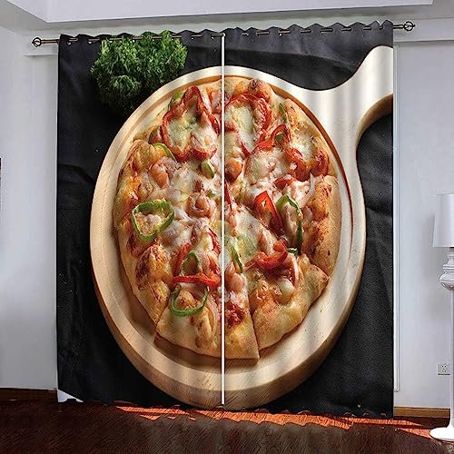 Verdunkelungsvorhang Kinderzimmer Blickdichter Ösenvorhang Vorhänge 3D Pizza-Ideen 300 X 280 cm Ösenschal 2Er Set Vorhänge Wohnzimmer Schlafzimmer Thermo Gardinen Dekoration -7I6A/N1B