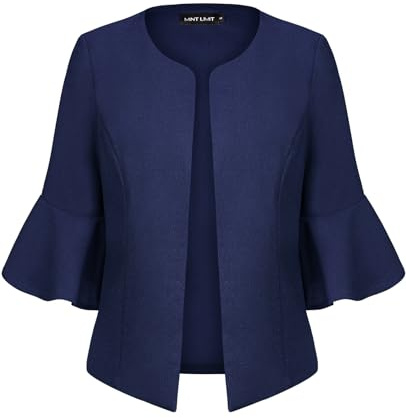MINTLIMIT Women Cropped Blazer Jacket Open Front Casual Blazers Trumpet Sleeve Cardigan Suit Tops (Navy XXL)