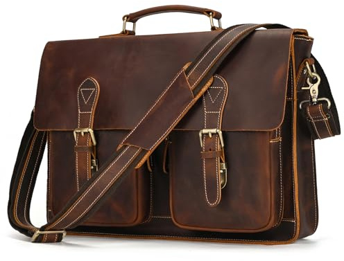 newsbirds Vintage Aktentasche Leder für Herren 14-16 Zoll Laptoptasche Unitasche Bürotasche moderne Aktentasche aus echtem Büffelleder