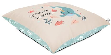 rucomfy Beanbags Printed Kids Large Square Floor Cushion Bean Bag. Perfect for Chidrens Bedroom or Play-room. Giant Plush Pillow for Child with Filling. Machine Washable - 70 x 70cm (Under The Sea)