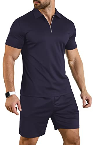 KUYIGO Men's Summer Polo Shirt & Shorts 2-Piece Set Tracksuit Clothing Fashion Casual Loungewear Sets
