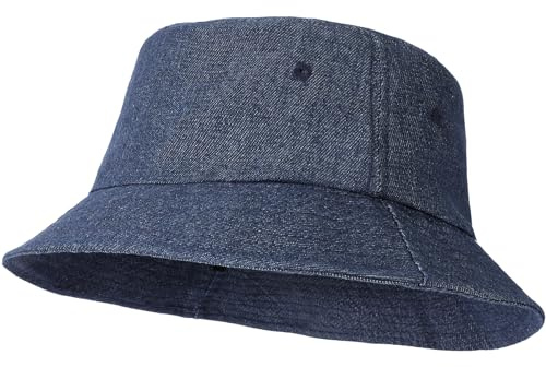 AYPOW Unisex XL/XXL Fischerhut, Großer Vintage Gewaschener Denim Baumwolle Bucket Hat, Faltbare Outdoor Sonnenhut Sommerhut, Eimerhut Angelhüte Freizeithut für Reisen Wandern, Herren Damen (57-65CM)