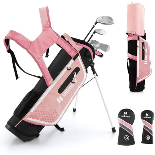 GOPLUS - Clubes de golf para niños, Fairway #3 205 CC, hierros #7, hierro #S y putter, bolsa trípode con capucha antilluvia, para niños y niñas de 5-7/8-10/11-13 años (rosa, 11-13 años)