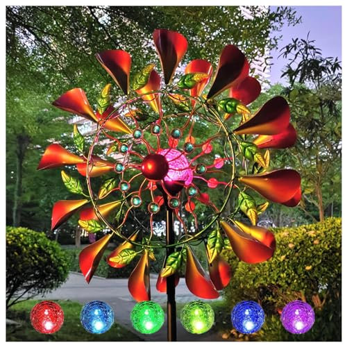 HAZARA Solar WindräDer Aus Metall FüR Den Garten 210cm Groß Windrad Edelstahl Leicht Drehend FüR Den AußEnbereich,Terrasse