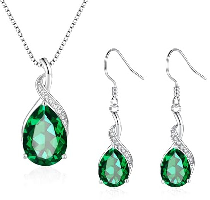Loutade Silber Schmuckset für Damen, 925 Sterling Silber Wassertropfen Schmuckset, Unendlichkeit Tropfenfürm Anhänger mit 45 + 5cm Silberkette & Ohrhänger Set für Geburtstag Muttertag Hochzeitstag