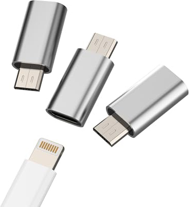 Adattatore di ricarica da Lightning a Micro USB (3 pezzi) per cavo iPhone, jack femmina a USB micro maschio, Android, caricatore per cellulare, accessorio per Samsung Galaxy S6 Edge + S7 Active