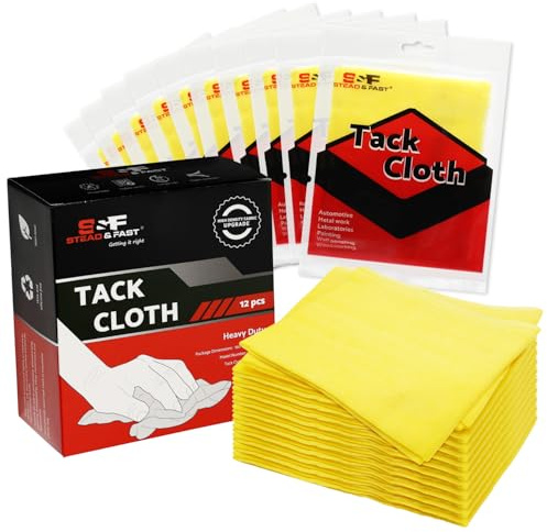 S&F STEAD & FAST Tack Cloth, 12-Pc, Heavy Duty High Density 28×24 Mesh, Tack Cloths for Removing Dust from Woodworking, Tighter Weave Large Tac Cloths 18 x 36, Wax and Silicone Free Tac Rags
