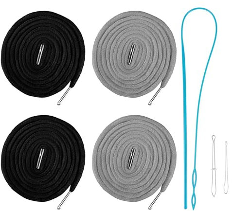 4Pcs Replacement Drawstring Cord for Pants,50Inch Round Cotton Drawstring for Hoodies/Sweatpants/Sweaters/Jogging Bottoms/Sports Trousers (Black/Grey)