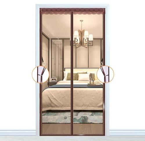 Fliegengitter für Tür, magnetisch, 170 x 195 cm (Breite x Höhe), magnetischer Türvorhang, Fliegenschutz, automatischer Verschluss, Anti-Moskito, ohne Bohren, reines Weiß