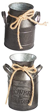 RORPOIR 2pcs Vintage Style Flower Bucket Rustic Pot Container for Flower Arrangements Creative Home Decor Galvanized for Indoor and Outdoor Use