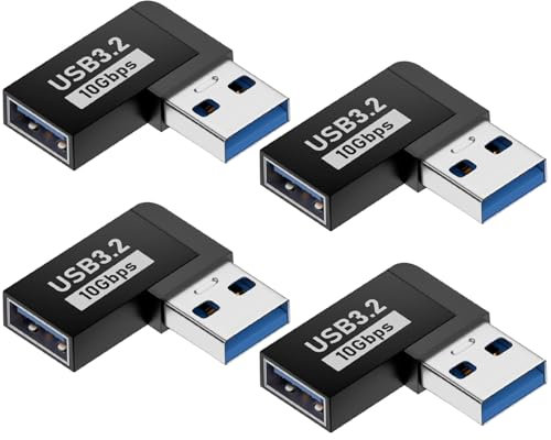 AOUZOVLI Lot de 4 connecteurs USB C coudés à 90 degrés - Adaptateur coudé à 90° - Adaptateur coudé 3.2 mâle vers femelle - Angle gauche - En forme de L - Connecteur convertisseur de données - 10 Gbps