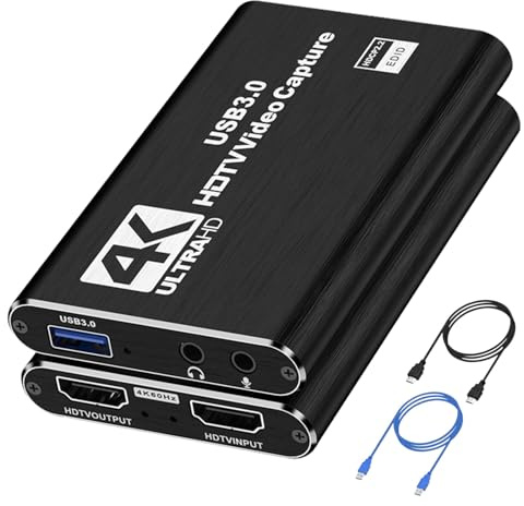 CLLGrocery 4K HDMI Capture Card for Streaming, USB 3.0 Video Capture Device, Full HD 1080P 60FPS Game Audio Video Capture Card for Game Recording, Live Streaming, Broadcasting, Online Meeting,Teaching