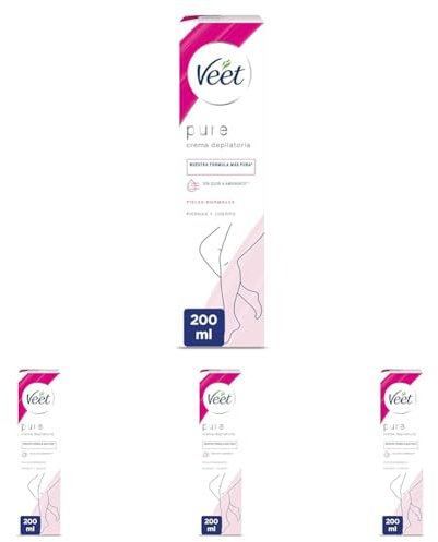 Veet - Pure Crema Depilatoria Corporal Para Mujer, Suavidad Duradera, Para Pieles Normales, 200ml (Paquete de 4)