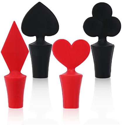 Tappi per Bottiglie di Vino in Silicone, 4 pcs Tappi di Champagne Poker, tappo per bottiglia a poker, Tappo per vino in silicone, accessori per vino carini, per la conservazione di champagne e birra