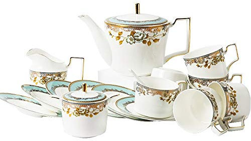 ZXXHNNAIHG Juego de té, Regalo de Boda, Familia de 21, Tazas y platillos de Porcelana Inglesa, Juego de Taza de café de cerámica, Taza, cucharilla, Juego de Taza de té para 6 Personas