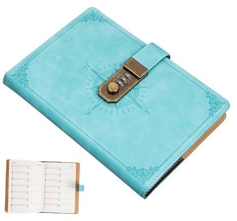 DRESSOOS Vintage Tagebuch Mit Kombination Schloss Passwortgeschütztes Notizbuch Für Frauen Und Männer Stilvolles Schreibheft Mit Kartenfächern Langlebiges Pu Geheimnotizbuch Für