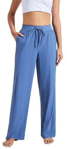 Pioneer Camp Pantalones de chándal largos para mujer con protección solar UPF100+, pantalones de ocio, ligeros, transpirables, cintura elástica, pantalones de yoga con bolsillos con cordón, azul