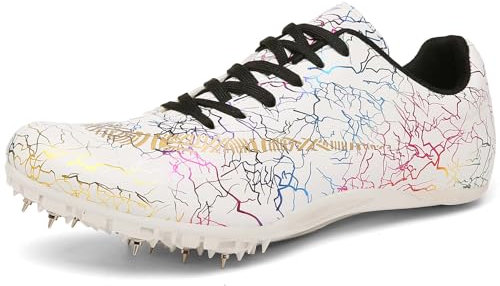 Hiuzylqx Zapatos De Atletismo 8 Clavos Zapatillas Correr Transpirables Unisex,Resistencia Al Desgaste,para Pista Y Campo Deportivas,Blanca,43 EU