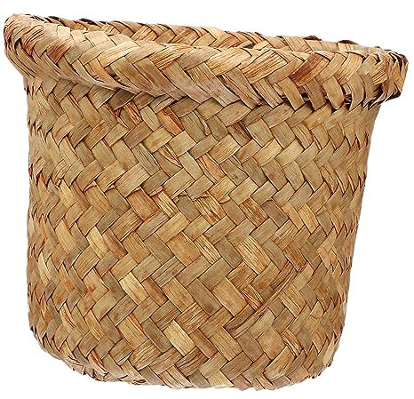 Holibanna Cesto De Basura Tejido De Algas Marinas Pequeño s 15x12 Cm Resistente Al Desgaste Cesta De Basura Doméstica Para Hogar y Oficina Multifuncional