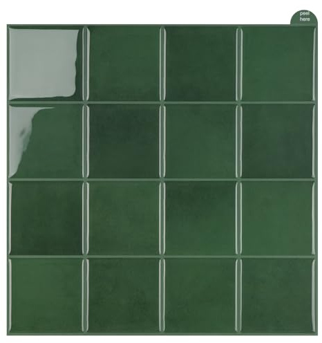 WalDecoo Carreaux Adhésifs Carrés Pour Cuisine, Autocollants Mosaïque 3D, Lot De 10 Carreaux Muraux À Décoller Et Coller, Autocollants Vert Pour Cuisine Et Salle De Bain (22,9 X 22,9 cm)