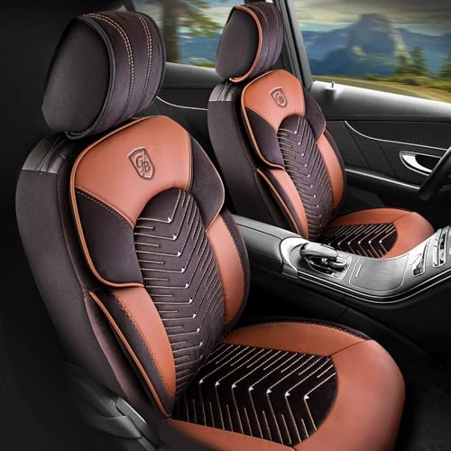 GIOVANNI BUTTI Autositzbezüge Universal für PKW & SUV – Premium Vordersitze Auto Sitzbezug aus Samt, Schwarz-Terrakotta, Airbag-Kompatibel Sitzauflage, Autoschonbezug, Vordersitz-Set inkl. Montageset