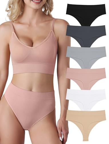 Evolyline Lot de 6 strings pour femme - Sous-vêtements gainants - Tanga - Sans couture - Taille haute - Sous-vêtements pour femme - Coton respirant et doux