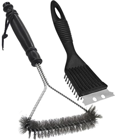 Limpiador de barbacoa, 2 paquetes de cepillo de limpieza de parrilla de barbacoa de metal y raspador. Limpiador de cerdas de acero de 30,5 cm y 20,3 cm para barbacoa y parrilla de cocina, cepillo de