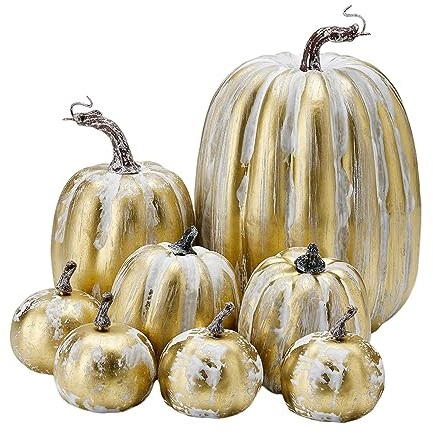 Generisch Künstliche Kürbisse Neuheit Muster - 8 Stück Halloween Deko Herbstdeko Gartendekoration Außenbereich - Weiße Zierkürbisse Mehrfach wiederverwendbar