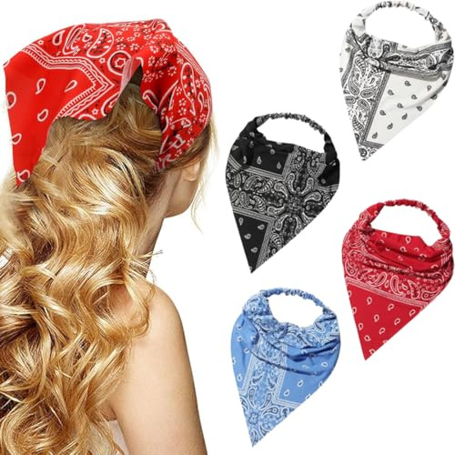 4 Stück Damen Boho Stirnbänder Dreieck Kopftücher Bandanas Turban Krawatte Haarbänder Elastisches Haarschal Dünne für Frauen und Mädchen
