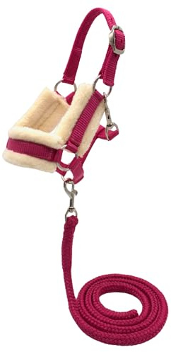 PFIFF 103129 Hobby Horse Halfter-Set „Little Lou“, Halfter mit Flauschiger Fellunterlage und Führstrick, Größenverstellbar, Pink