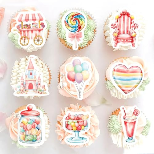 Blumomon 50Pcs Pre-Cut Edible Candy Cupcake Toppers Candy Engagement Party Baby Shower Cupcake Decorations Picks Kid Birthday Party Decorations Supplies