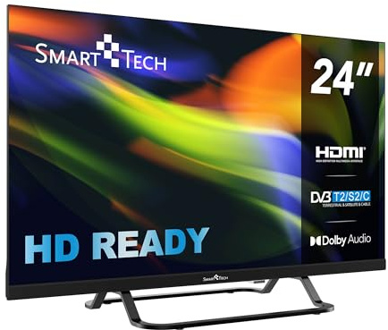 Smart Tech TV LED HD 24 (60 cm) 220v + Chargeur de véhicule 12v fourni 24HN01VC, HDMI, USB, Résolution: 1366 * 768, modèle 2025
