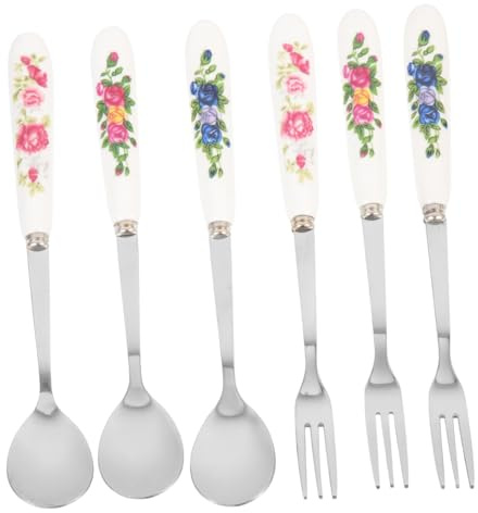 ROMISBABA Cucharas y Tenedores para Postre con Mango de y Acero Inoxidable Resistentes al Calor para Uso Fiestas y Hogar Decoración de Mesa Elegante y Duradera